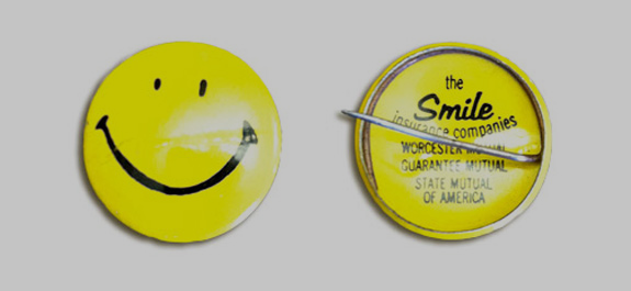 Harvey Ball’s smiley pin for The State Mutual Life Assurance Company (image: The Smiley Company)